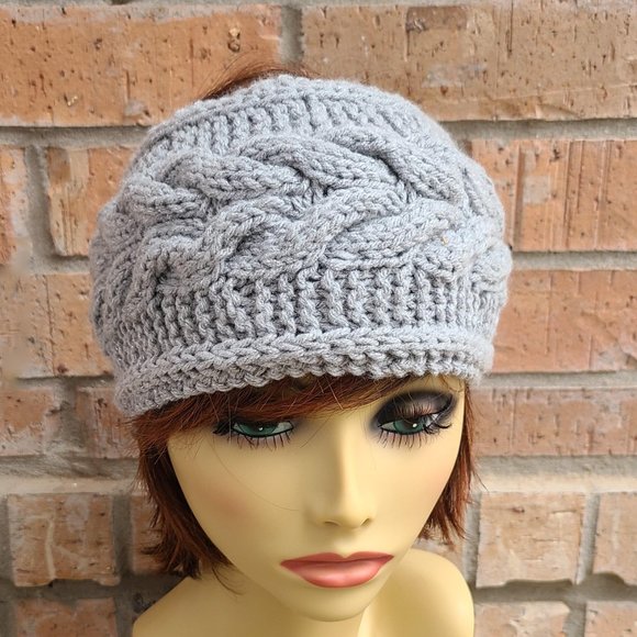 Handmade Women's Cable Knit Headband Light Gray Sparkling One Size - Picture 12 of 14